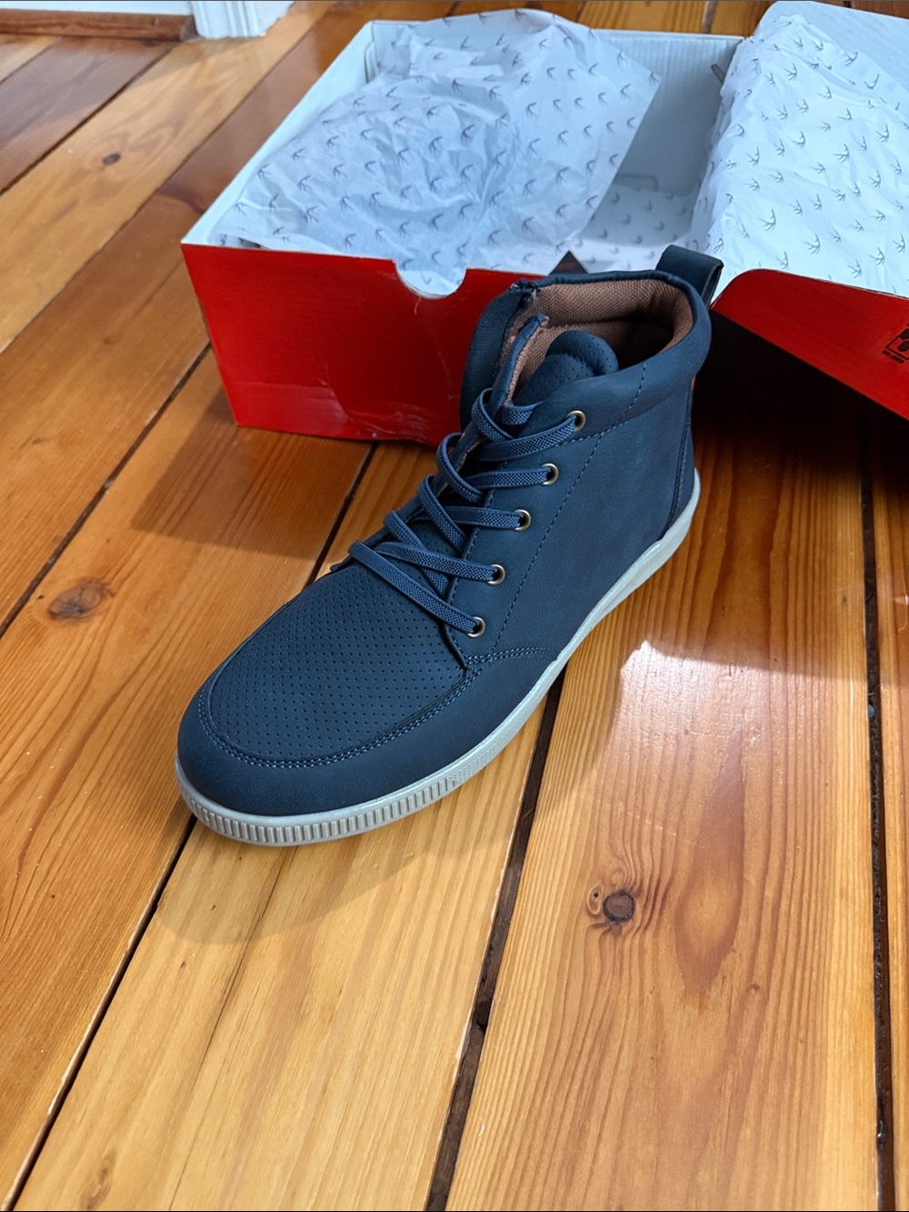 Deer Stags Navy Blue Chukka Boots with Tan Lining